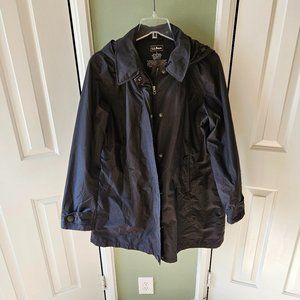 L.L. Bean Black Rain Jacket Women's Large L - Lightweight Hooded- Missing Lining